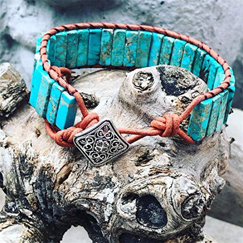 YGLINE Boho Handmade Wrap Leather Tube Crystal Stone Bracelet for Women - color: blue jasper