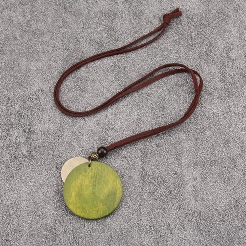 PU Leather Necklace Vintage Boho Style Multilayer Pendant Long Sweater Necklace Jewelry for Women Men with Adjustable Leather Cord - color: Green Round Cross Wood Necklace