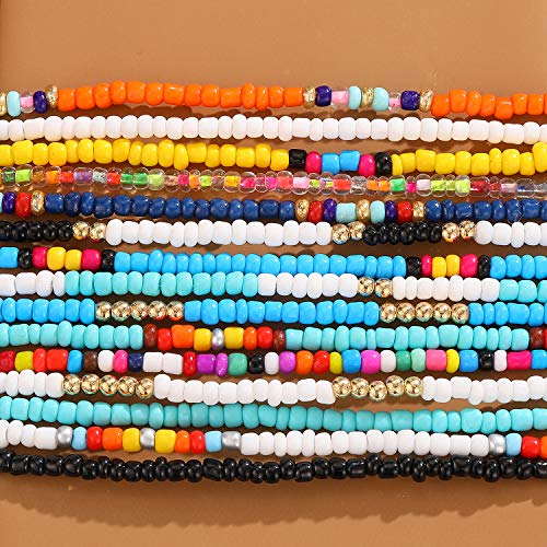 XIJIN 8Pcs Handmade Beaded Anklets for Women Boho Colorful Beads Ankle Bracelets Adjustable Foot Anklet Set - color: F