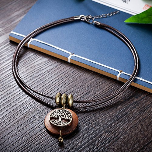 Brown Wooden Choker Chunky Pendant Necklaces for women - color: C