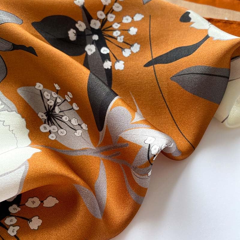 FEIBOON Mulberry Silk Scarfs Neck Scarf 21" Small Square Scarfs hair scarf bandana Neckerchief Headscarf for Women - color: Dark Orange