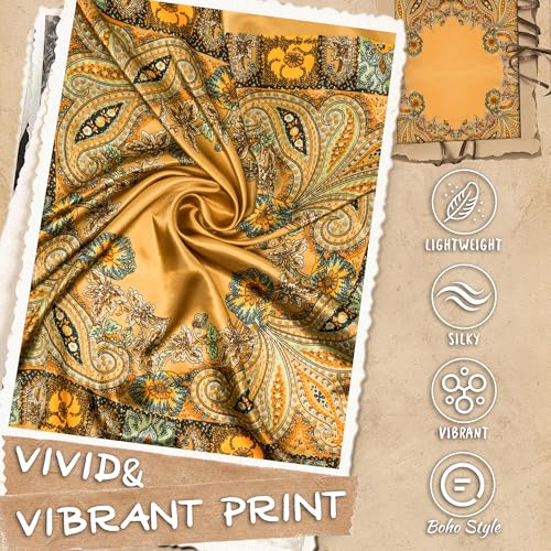 Large Square Head Scarf Bandana - 35" Satin Hair Scarf for Women Like Silk Scarf Fashion Hair Wrapping - color: Paisley(brown), size: 35IN*35IN