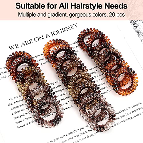 JessLab Spiral Hair Ties, 20 Pcs Traceless Phone Cord Hair Ties No Crease Spiral Bracelet Plastic Coil Ponytail Holders No-Damage Headband Hair Accessory for Girls Women Ladies Gift (Amber) - color: Amber