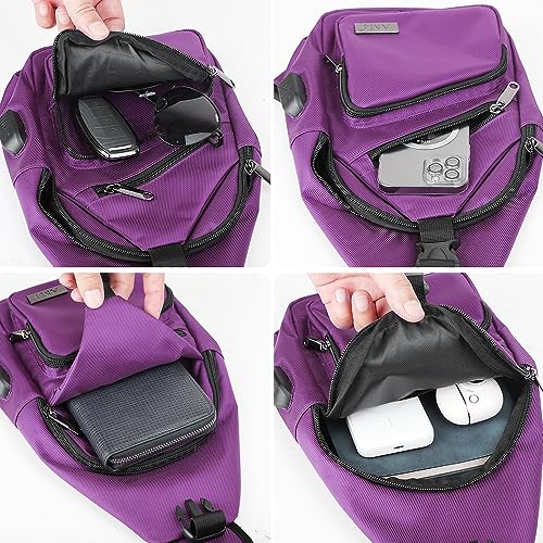 AMJ Crossbody Sling Bag Men Women, Casual Shoulder Backpack, Chest Daypack Satchel for Hiking Travel - color: Purple, size: Large