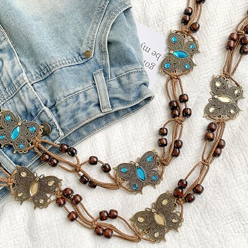 Bohemian Sytle Womens Rope Boho Waist Belt for dress - color: Butterfly Blue