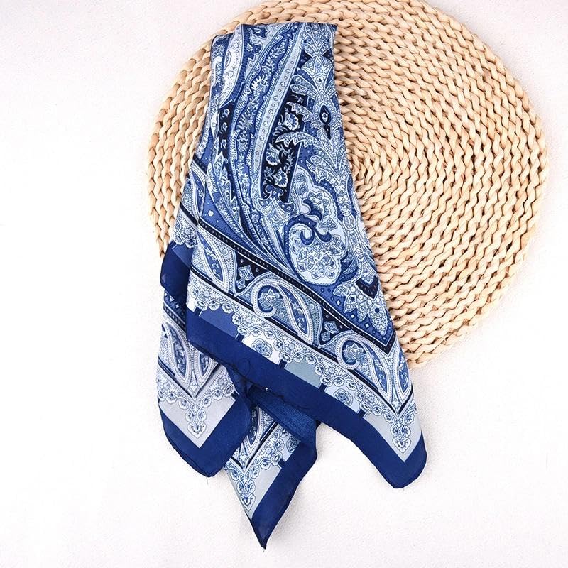 Guqqeuc Satin Head Scarf Silky Feeling Bandana Hair Wrap for Women Silk Scarves Paisley Headscarf Square Scarf Neckerchief - color: Blue