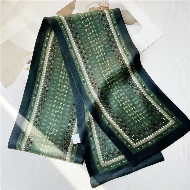 ANDANTINO 100% Silk Scarf for Women 59”*6.3” Long Shawls for Headscarf and Neck- Oblong Hair Wraps with Gift Packed - color: Dark Green