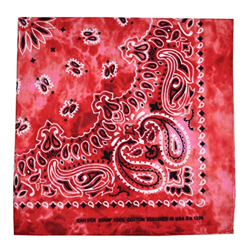 NYFASHION101 Unisex Double Sided Print Paisley Cotton Bandana Head Wrap Scarf - color: Red Tie Dye
