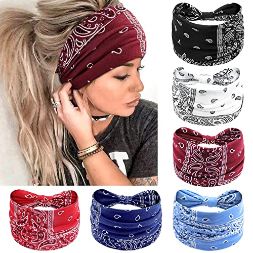 Awumbuk Wide Headbands for Women Knotted No Slip Head Bands Soft Turban Headband Hair Accessories Boho African Solid Color Head Wraps for Women Yoga Workout (Multi-colored-1) - color: Multi-colored-1