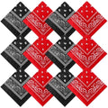 Suhine 12 Pcs Bandanas Bulk for Women Men 22 x 22 Inch Paisley Headband Cowboy Handkerchief Summer Beach Party Costume - color: Red and Black