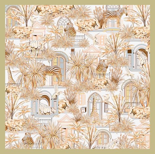 100% Silk Scarves, Extra-Large and XX-Large - color: Zebra and Giraffe, Goldenrod/Beige, Double-sided, Hand Rolled Edges