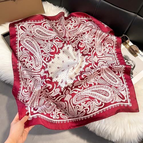 Sumolux Head Hair Scarf for Women Like Satin Silk Scarf Bandana Hair Wrapping Night Large Square Scarves 27.5" - color: Wine Red Cashew Nuts