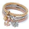 Alegend Titanium Steel (Not Rust, Resist Corruption, Easily Clean) 18K Gold Plated Single Bracelets + 14K Gold Plated Stackable Multilayer Bracelets - style: 14KGold Crystal Butterfly Diamond-Inlaid