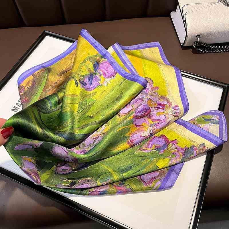 MEISEE 100% Pure Mulberry Silk Scarf 21" Square Scarf Neckerchief Headscarf Breathable Lightweight for Women Gift Packed - color: M3 Green+purple