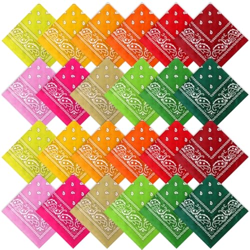 Suhine 24 Pcs Bandanas Bulk for Women Men 22 x 22 Inch Paisley Outdoor Headband Cowboy Handkerchief Summer - color: 12 Colors D