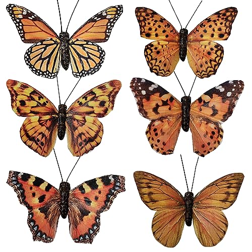 Berfutall-Artificial Feather 3D Butterfly Party Decorations Set of 12 with Clip 6 Color Ornaments for Christmas Tree (YM824)… - color: B Clip