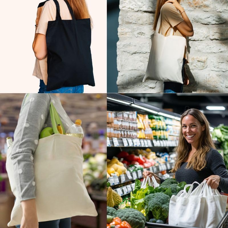 Canvas Tote Bags 15x16 – 2 | 6 | 12 Pack Reusable Cotton Totes for Grocery, Crafts, DIY, Painting - color: Beige