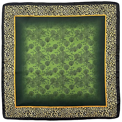 Julunar Silk Like Head Scarf for Women - Satin Large Hair Scarves - 35" Square Silk Hair Wrap for Sleeping with Gift Packed - color: A012-1 Leopard Green