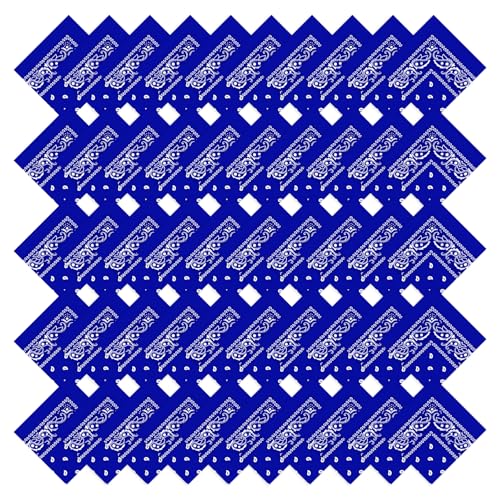 50 Pcs Bandanas Bulk Large Bandana Headband Paisley Cowboy Bandana Scarf Handkerchief for Women Men - color: Royal Blue