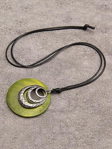 GelConnie Leather Cord Necklace Chain Multilayer Wooden Pendant Necklaces Vintage Jewelry Boho Long Sweater Necklace for Women Men - color: Circle Wooden Pendant