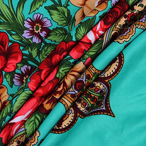 Gudessly Women's Traditional Scarf Wrap Tassel Fringes Neck Head Shawl Retro Scarf Floral Poncho Printing Square Cape 50inch - color: Green