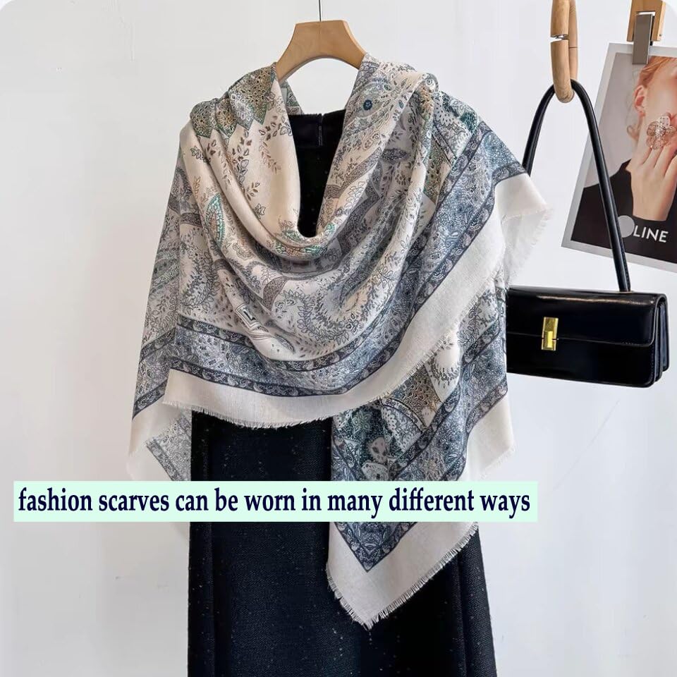 K-Elewon Large Square Scarf 51" Cotton and Linen Hand feel Scarf Fashion Scarves Hair Wrapping Scarfs Neck Scarves for Women - color: H2308