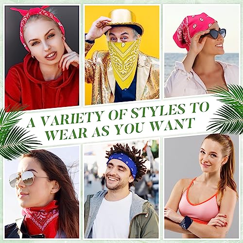 Handepo 150 Pcs Bandanas Bulk, Colorful Paisley Bandanas Unisex Head Wrap Scarf Cowboy Headband Handkerchief - color: Bright Color