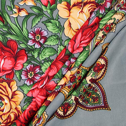 Gudessly Women's Traditional Scarf Wrap Tassel Fringes Neck Head Shawl Retro Scarf Floral Poncho Printing Square Cape 50inch - color: Grey
