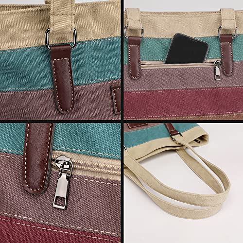 Canvas Handbag Multi-Color Striped Lattice Cross Body Shoulder Purse Bag Tote-Handbag for Women | Striped - style: Multi Color E