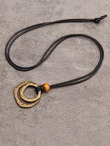 Leather Necklace for Women Long Boho Necklace Bohemian Choker Vintage Necklace Braided Boho Jewelry with Adjustable Brown Leather Cord - color: 2 Circles Necklace
