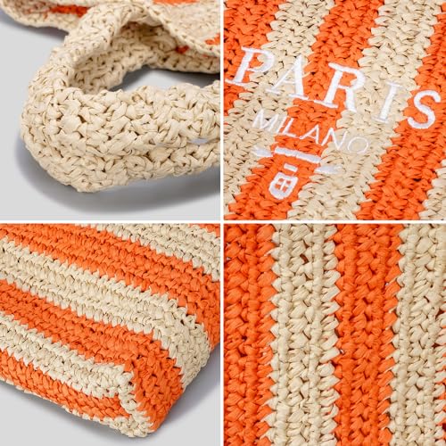 Straw Beach Bag for Women Summer Woven Tote Bag Packable Straw Purses and Handbags for Vacation Holiday - color: S-yellow