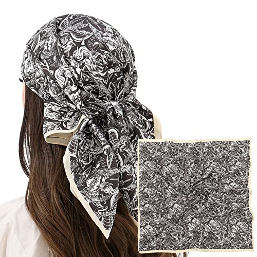 RIIQIICHY Women Head Hair Scarf Like Satin Silk Scarf Sleeping Hair Wrapping Night 27.5" - color: Black/White/Grey