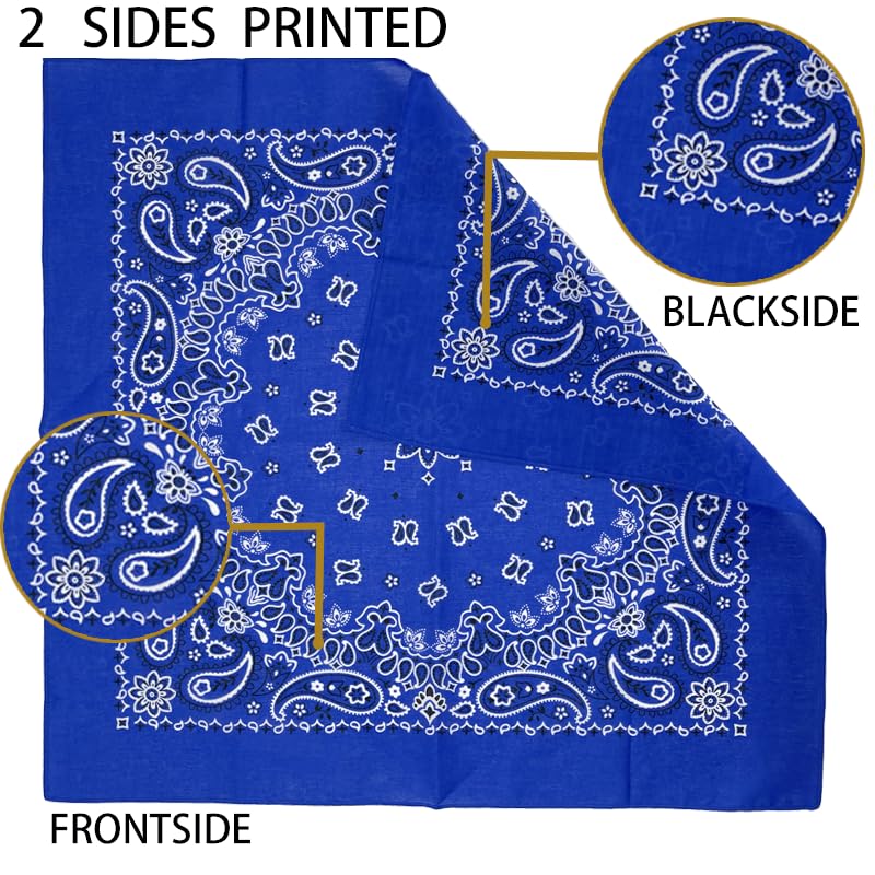 6 Pack 12 Pack Bandanas 2 Sides Printed 22inch Unisex Cowboy Kerchiefs - color: Royal Blue-6 Pack