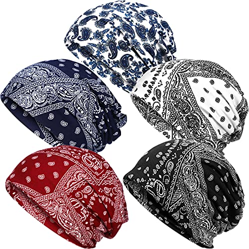 SATINIOR 5 Pieces Women's Slouchy Beanie Chemo Hat Stretch Cancer Head Wraps Sleep Head Scarf for Cancer Patient - color: Multicolor, style: Flowers Style