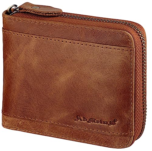 Admetus Mens RFID Blocking Wallets Zipper Leather Wallet for Men Bifold RFID Card Holder - color: Brown665