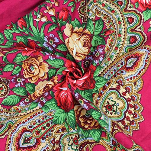 Gudessly Women's Traditional Scarf Wrap Tassel Fringes Neck Head Shawl Retro Scarf Floral Poncho Printing Square Cape 50inch - color: Rose