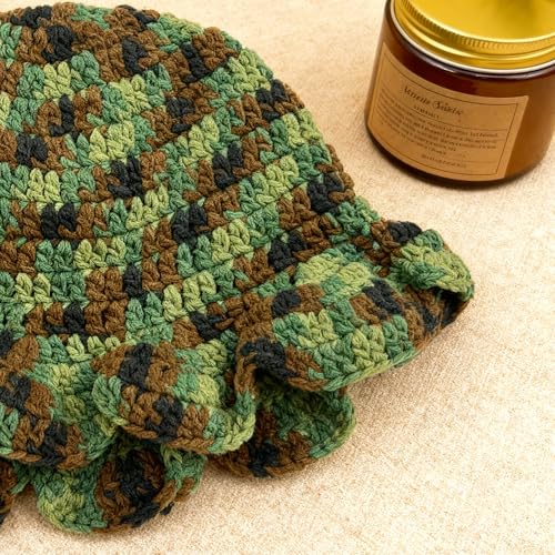 Handmade Crochet Bucket Hat for Women Boho Chic Slouchy Design Colorblock Ruffled Brim Festival&Daily Crochet Hat - color: Camouflage Color