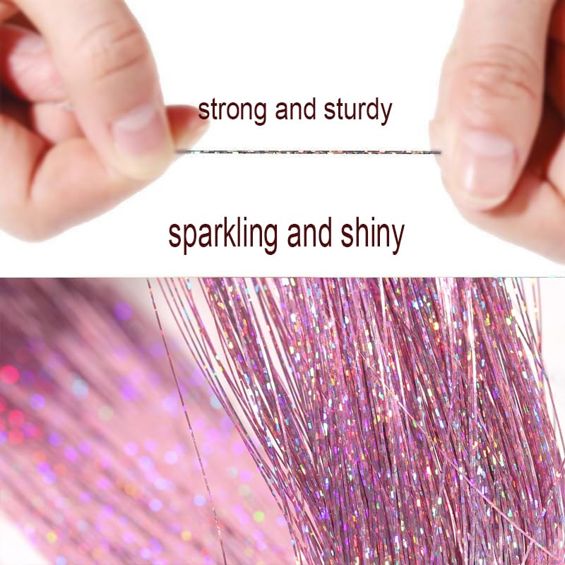 Celinebella Bubblegum Pink Hair Tinsel, 48" 1250 Strands Bright Shimmer | Vibrant hot pink bubblegum tone, youthful energetic, heat resistant, great for prom concerts birthday parties events - color: 01-Bubblegum Pink, size: 48 Inch Pack of 5Pcs