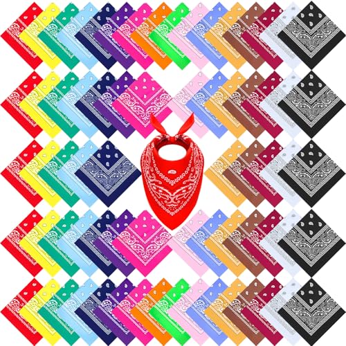100 Pack Bandanas Bulk Paisley Multipurpose Headwrap Unisex Cowboy Neckerchief Scarf Face Cover Neck Gaiter - color: Multicolor