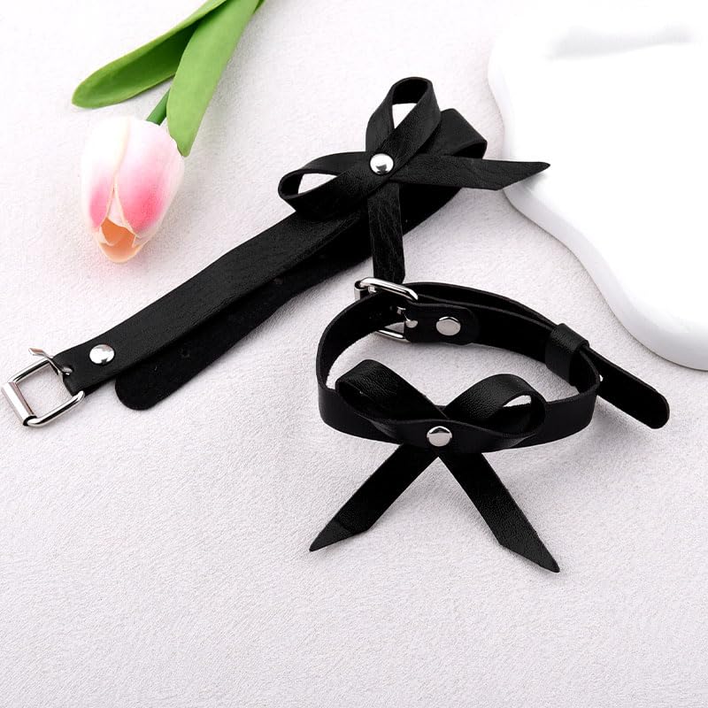 Valentines Day Gifts for Women Ankle Bracelet Black Leather Bow Anklet Sexy Foot Wear Accessories Punk Gothic Leg Chain Footcuff Date Night Adult Play Anklet Ankle Decorations for Women Ladies