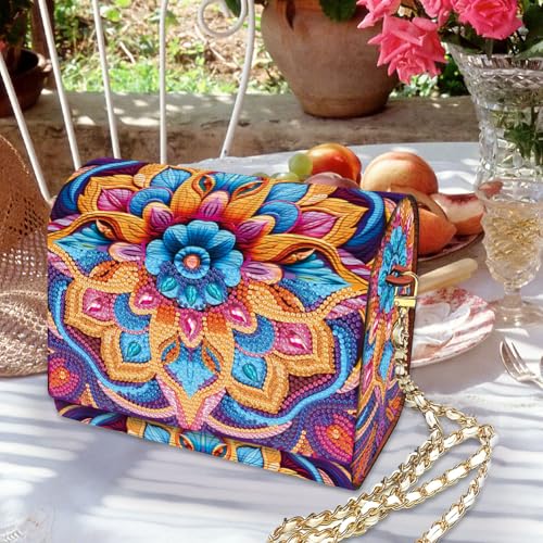 C'eitura Diamond Art Painting Wooden Shoulder Bag, 5D DIY Rhinestone Mandala Floral Chain Purse with Colorful Boho Pattern, Wooden Clutch Handbag Craft Gift - color: SKB207
