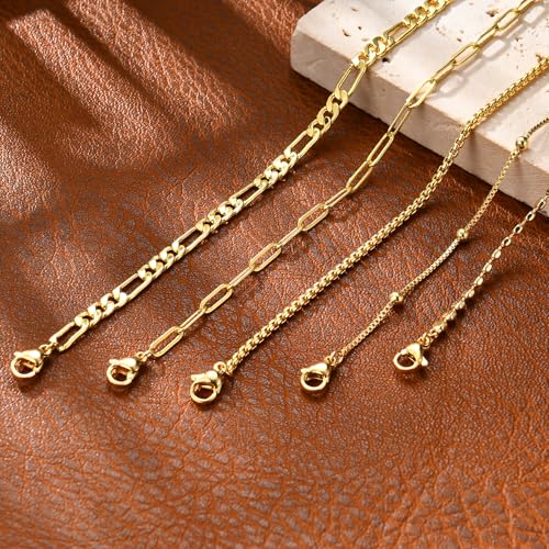 Gold Bracelets for Women, 14K Gold Plated Stackable Bracelet Stack Set Adjustable Charm Paperclip Chain Snake Link Layered Waterproof Jewelry Sets Gifts - style: Bracelets Set /2