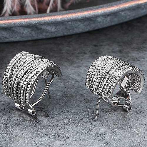 Mytys Two Tone Earrings for Women Gold and Silver Crossover Half Hoop Statement Earring Designer Stud Earrings - color: Silver