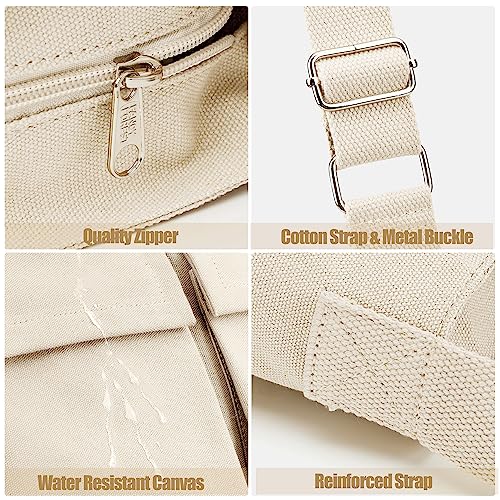 KALIDI Canvas Tote Bag Large Hobo Crossbody Shoulder Handbag Zipper Messenger Bag for Women or Men Casual College Work - color: Upgraded Beige