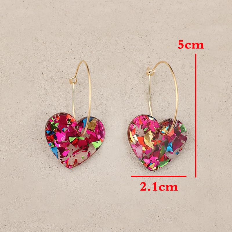 Colorful Shiny Love Heart Dangle Earrings Handmade Lightweight Glitter Acrylic Heart Shaped Hoop Earrings for Women Lovers Valentine's Day Mothers Day Party Jewelry Gifts - style: StyleA