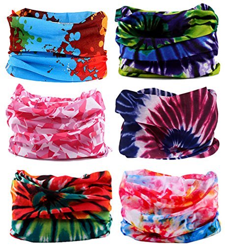 KINREE 6PCS Outdoor Magic Scarf, Elastic Headbands, Headscarves, Headwear, Mask - color: Tiedye