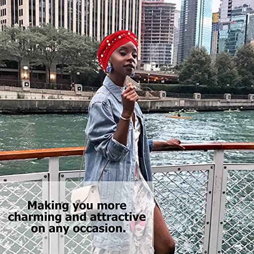 African Women Turban Caps Pre-Tied Twisted Turbans Head Scarf for Women Hair Wraps Cover Beanie Cancer Chemo Headwear - color: 1 Pack Twisted Braid: Pearls Dark Red