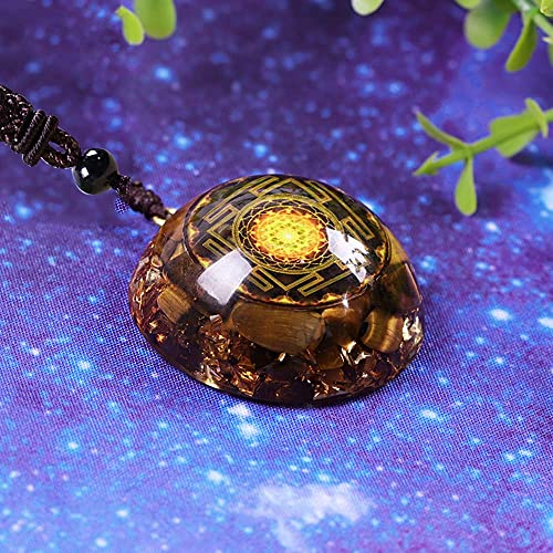 Day Day Up Orgonite Pendant Tiger Eye Necklace Sri Yantra Necklace Sacred Geometry Energy Healing Yoga Jewelry (Style 1)