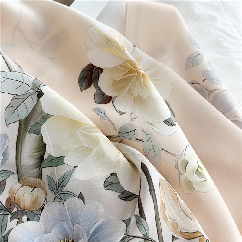 ANDANTINO 100% Silk Long Scarf-Women Large Oblong Shawls with Gift Packed - color: Floral-pale Yellow