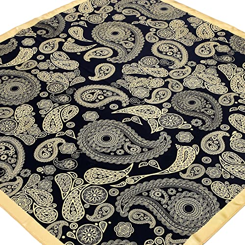 Stlvoll 100% Silk Head Scarf for Women - 27" Hair Scarves Satin Bandanas Square for Night Sleeping with Gift Packed - color: Yellow/Black/Cashew Nuts